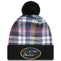 Bonnet tricoté à revers et pompon à carreaux NFL Crucial Catch 2024 New Era noir New York Jets pour jeune