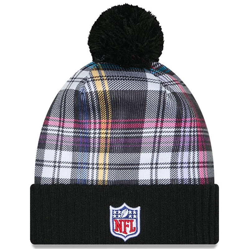 Bonnet tricoté à revers et pompon à carreaux NFL Crucial Catch 2024 New Era noir New York Jets pour jeune