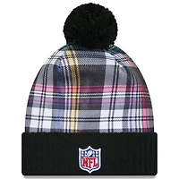 Bonnet tricoté à revers et pompon à carreaux NFL Crucial Catch 2024 New Era noir New York Jets pour jeune