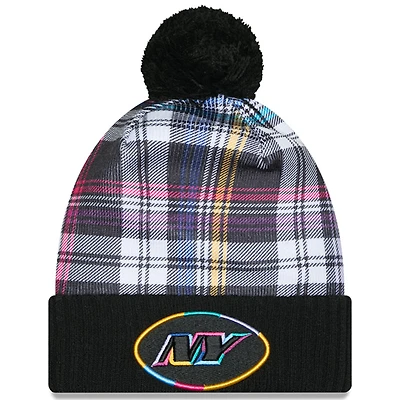 Bonnet tricoté à revers et pompon à carreaux NFL Crucial Catch 2024 New Era noir New York Jets pour jeune