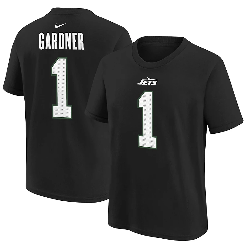 T-shirt Nike Ahmad Sauce Gardner pour jeune, noir, nom et numéro du joueur des Jets de New York