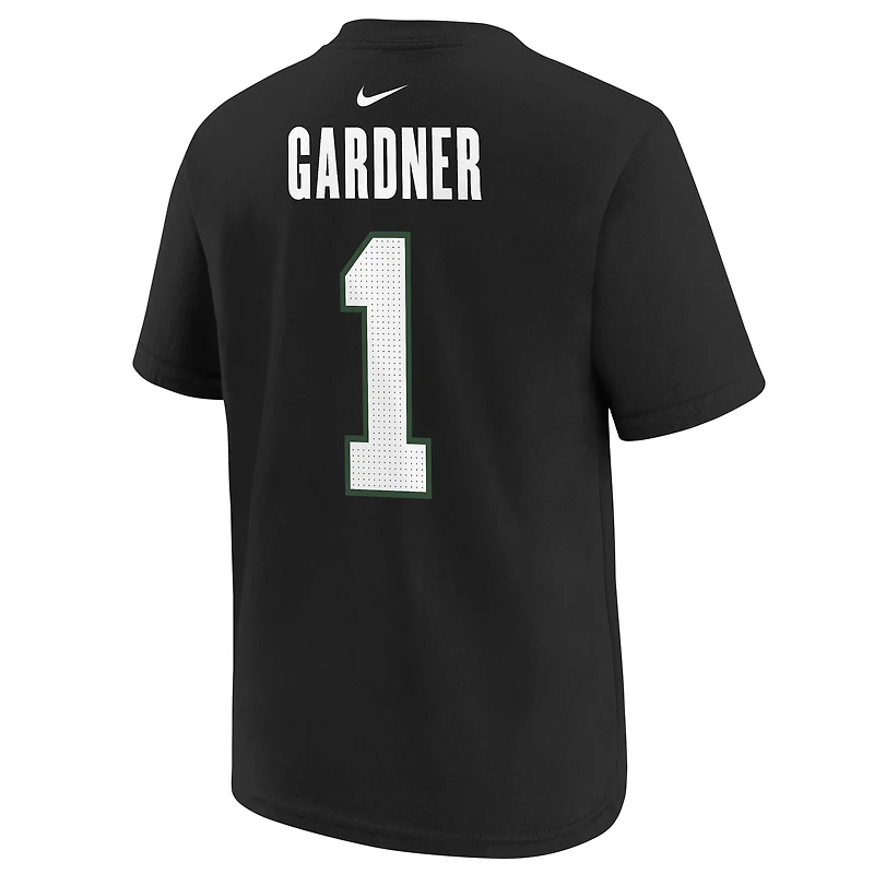 T-shirt Nike Ahmad Sauce Gardner pour jeune, noir, nom et numéro du joueur des Jets de New York