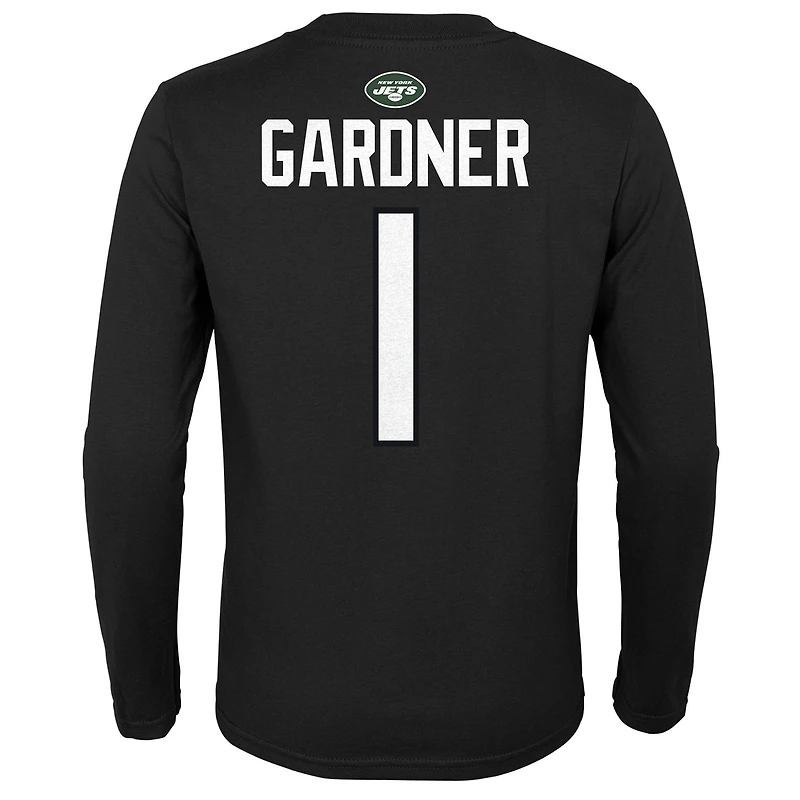Youth Sauce Gardner Black New York Jets Mainliner Player Name & Number Long Sleeve T-Shirt