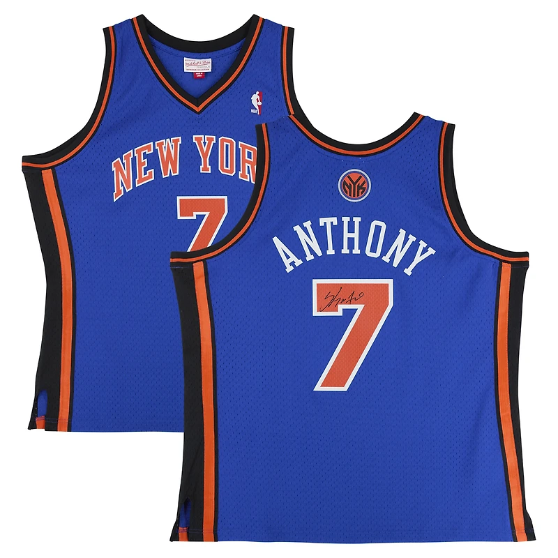 Maillot Swingman bleu dédicacé par Carmelo Anthony des New York Knicks, Hardwood Classics 11