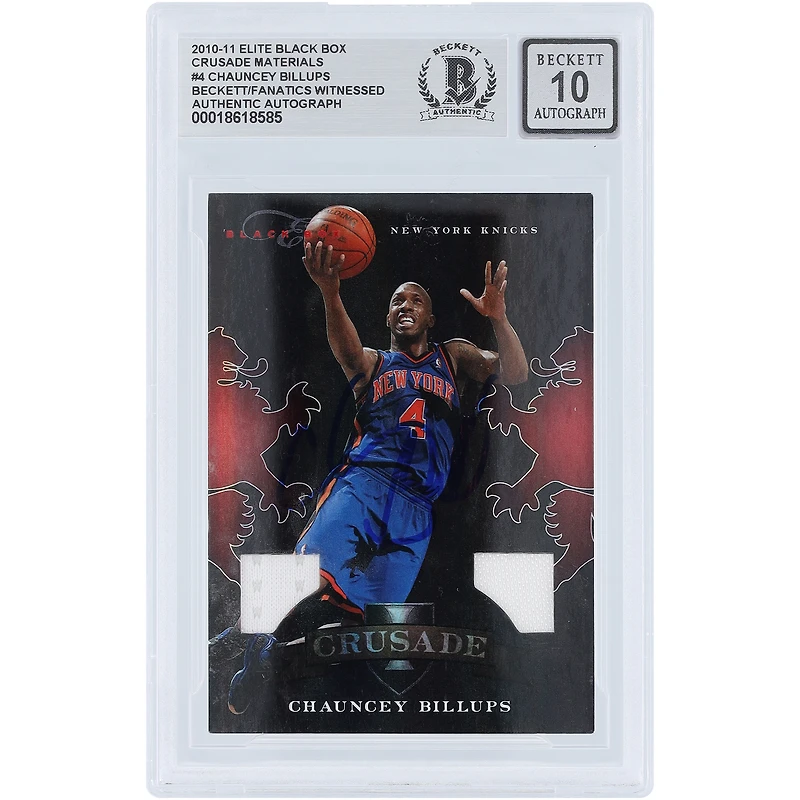 Carte autographiée de Chauncey Billups (New York Knicks) 11 Panini Elite Black Box Crusade Materials Jersey Relic n° 4/99, authentifiée par Beckett Fanatics Witnessed.