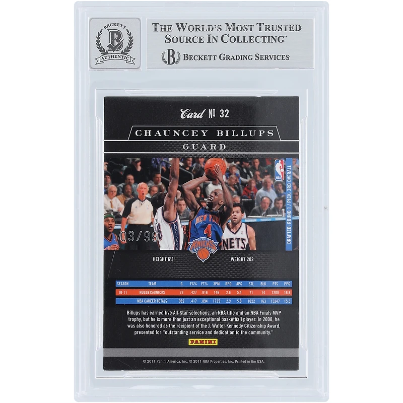 Carte autographiée de Chauncey Billups (New York Knicks) 11 Panini Elite Black Box n° 32/99