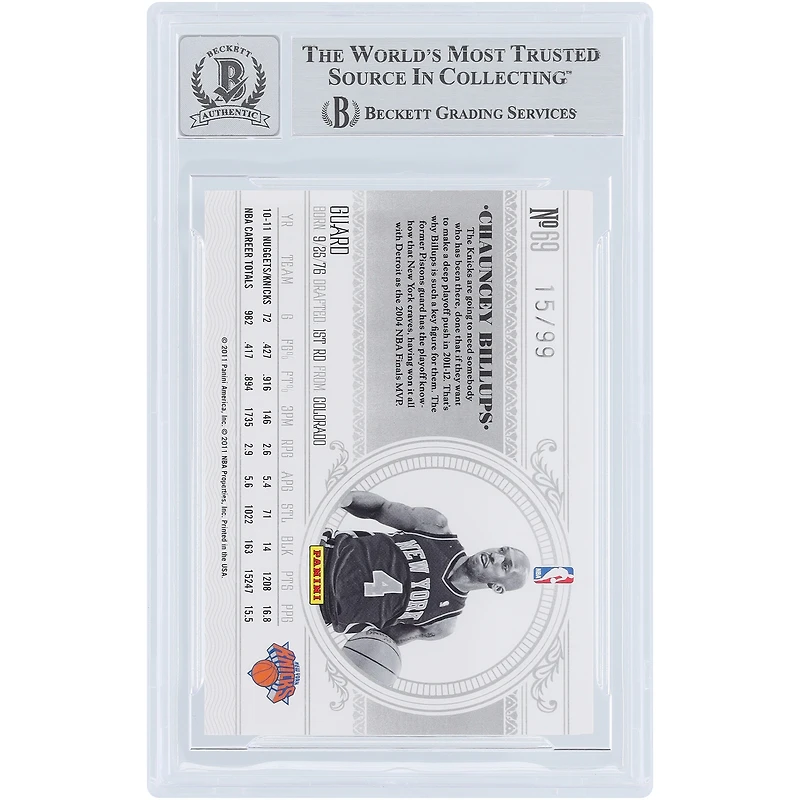 Carte autographiée de Chauncey Billups (New York Knicks) 11 Panini National Treasures n° 69/99