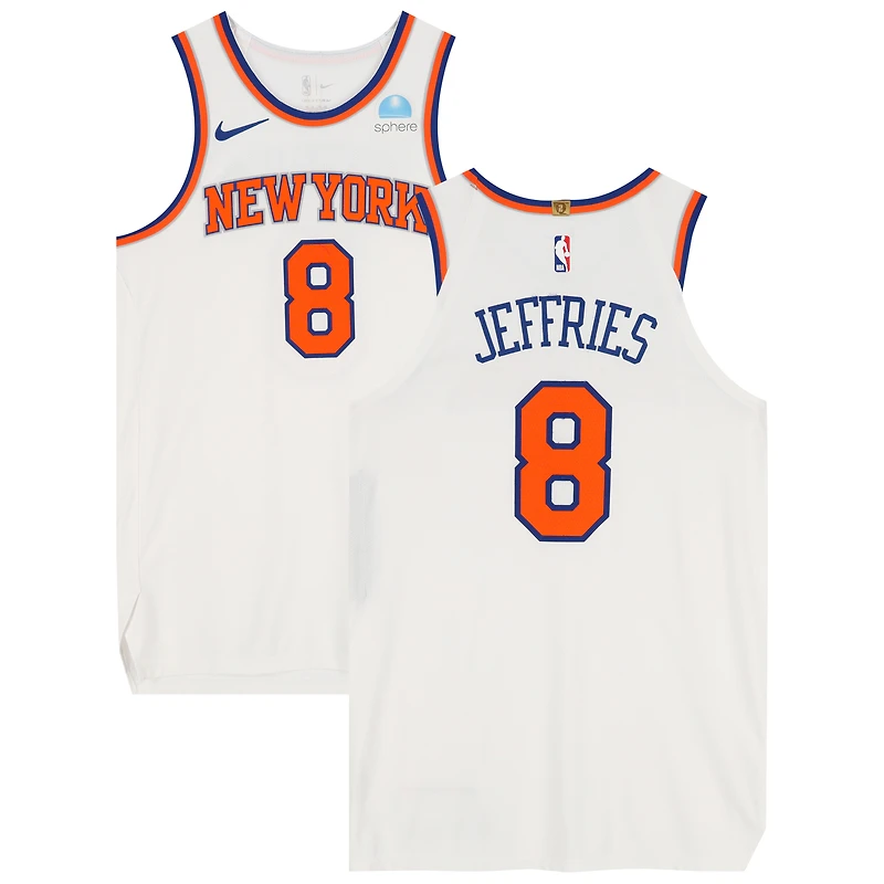 DaQuan Jeffries New York Knicks Game-Used #8 White Jersey contre les Minnesota Timberwolves le 20 novembre 2023
