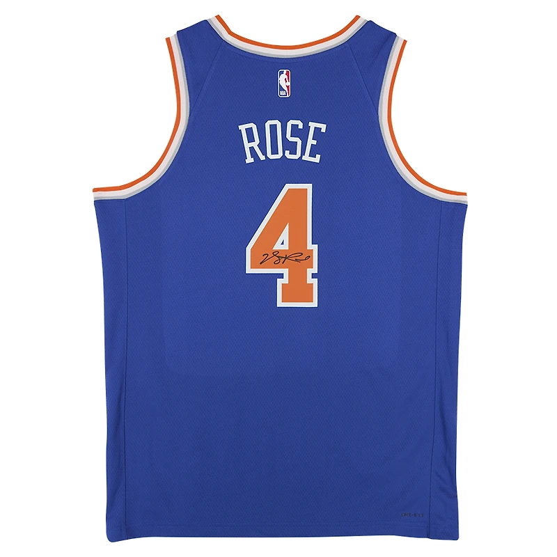 Maillot Swingman Nike Icon Edition bleu autographié par Derrick Rose des New York Knicks