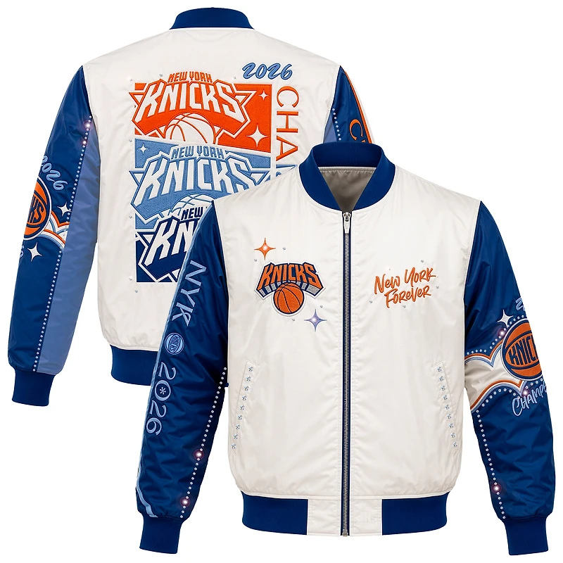 Girls Youth JH Design Cream/Blue New York Knicks 2026 NBA Finals Champions Nylon Full-Snap Jacket