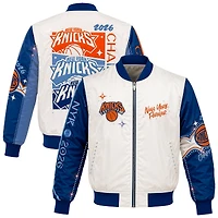 Girls Youth JH Design Cream/Blue New York Knicks 2026 NBA Finals Champions Nylon Full-Snap Jacket