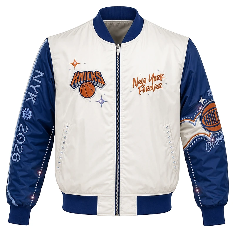 Girls Youth JH Design Cream/Blue New York Knicks 2026 NBA Finals Champions Nylon Full-Snap Jacket