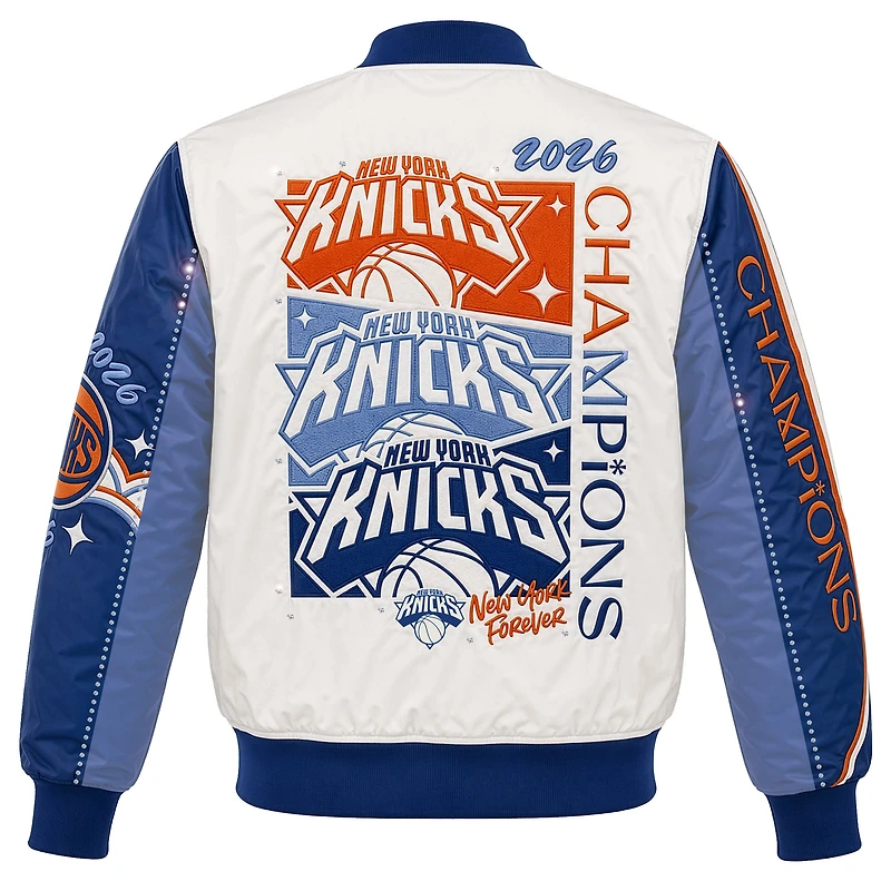Girls Youth JH Design Cream/Blue New York Knicks 2026 NBA Finals Champions Nylon Full-Snap Jacket
