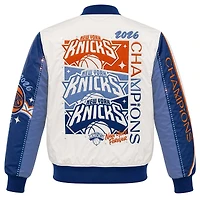 Girls Youth JH Design Cream/Blue New York Knicks 2026 NBA Finals Champions Nylon Full-Snap Jacket
