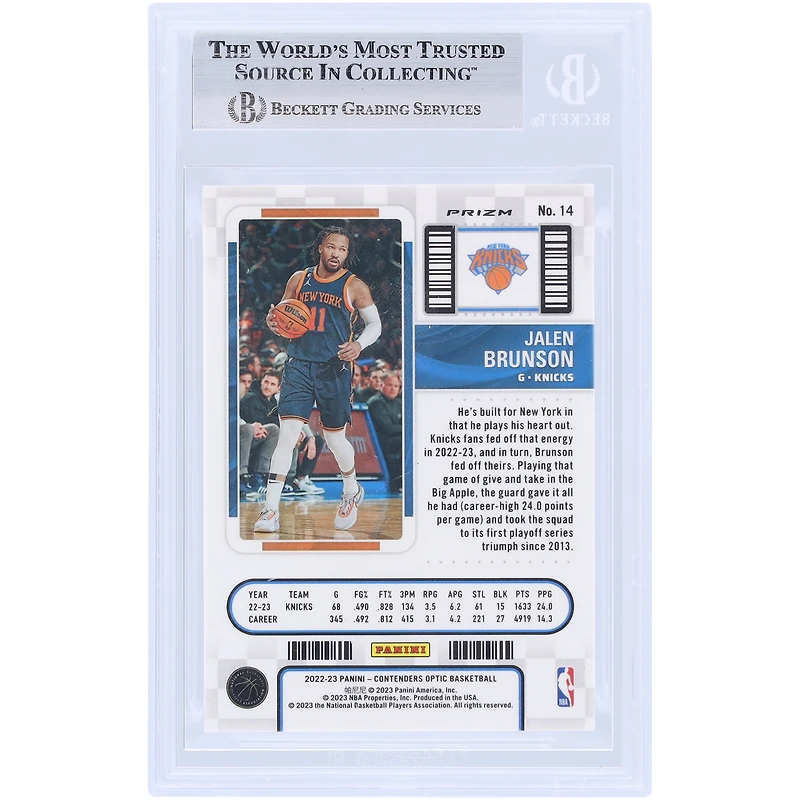 Carte authentifiée signée par Jalen Brunson, New York Knicks, Panini Contenders Optic Silver #14, 2022-23, fanatiques de Beckett