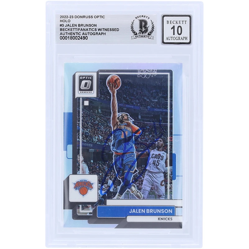 Carte Panini Donruss Optic Holo n° 3 Beckett autographiée par Jalen Brunson des New York Knicks 2022-23, carte authentifiée et témoin des fanatiques
