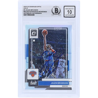 Carte Panini Donruss Optic Holo n° 3 Beckett autographiée par Jalen Brunson des New York Knicks 2022-23, carte authentifiée et témoin des fanatiques