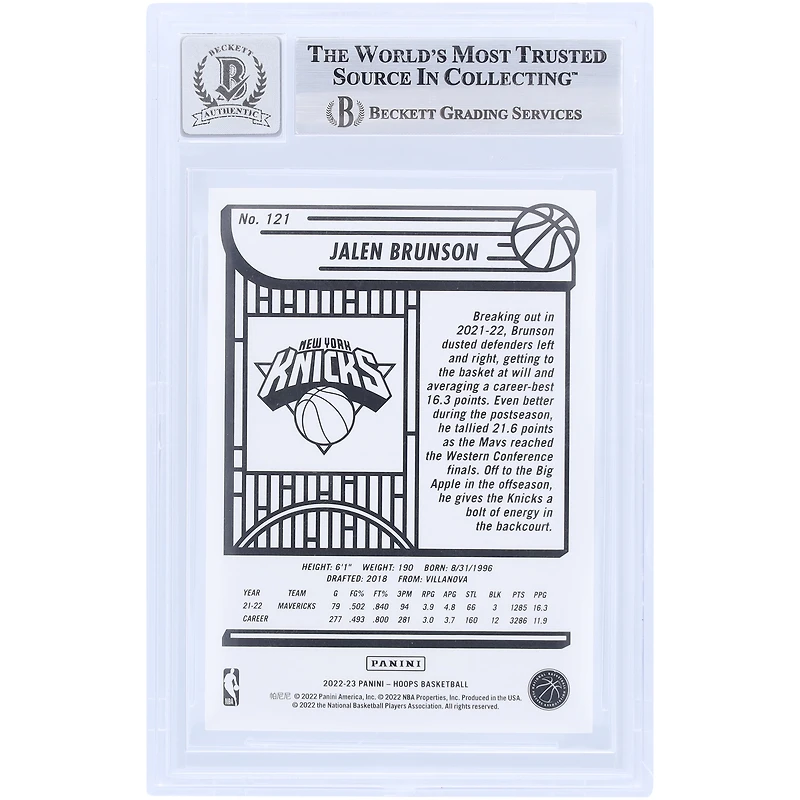 Jalen Brunson New York Knicks Autographié 2022-23 Panini Hoops Silver #121 #/199 Beckett Fanatics Witnessed Authenticated 10 Card