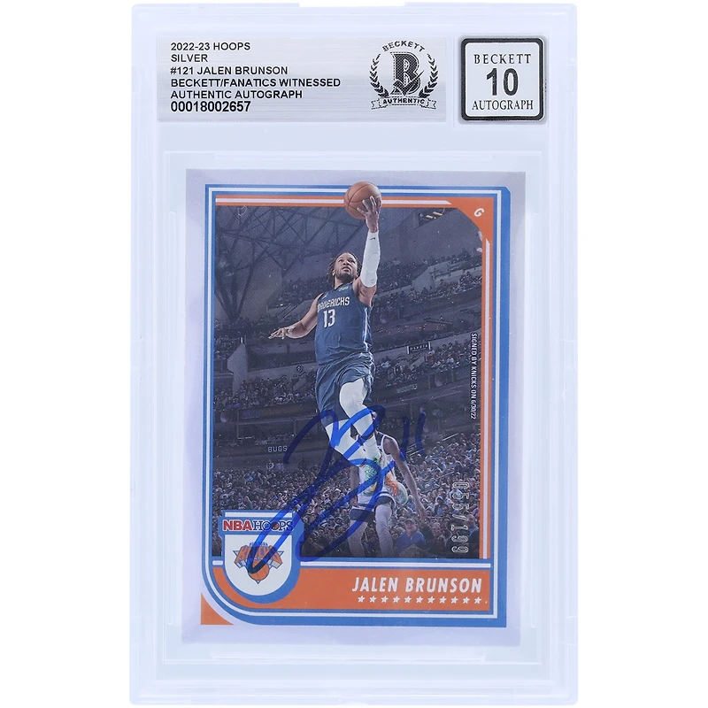 Jalen Brunson New York Knicks Autographié 2022-23 Panini Hoops Silver #121 #/199 Beckett Fanatics Witnessed Authenticated 10 Card