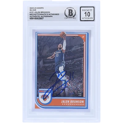 Jalen Brunson New York Knicks Autographié 2022-23 Panini Hoops Silver #121 #/199 Beckett Fanatics Witnessed Authenticated 10 Card