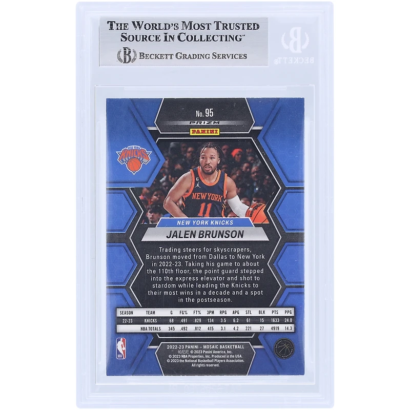 Carte Panini Mosaic Green Mosaic n° 95 Beckett autographiée par Jalen Brunson des New York Knicks 2022-23, carte authentifiée par des fanatiques témoins