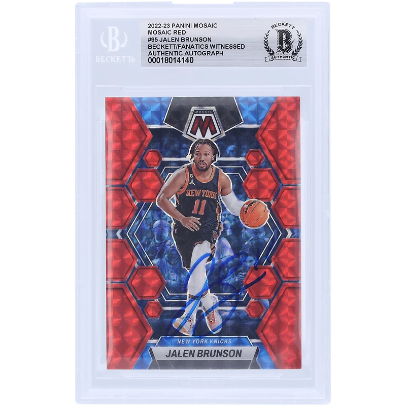 Carte Panini Mosaic rouge n° 95 Beckett autographiée par Jalen Brunson des New York Knicks 2022-23, fanatiques témoins