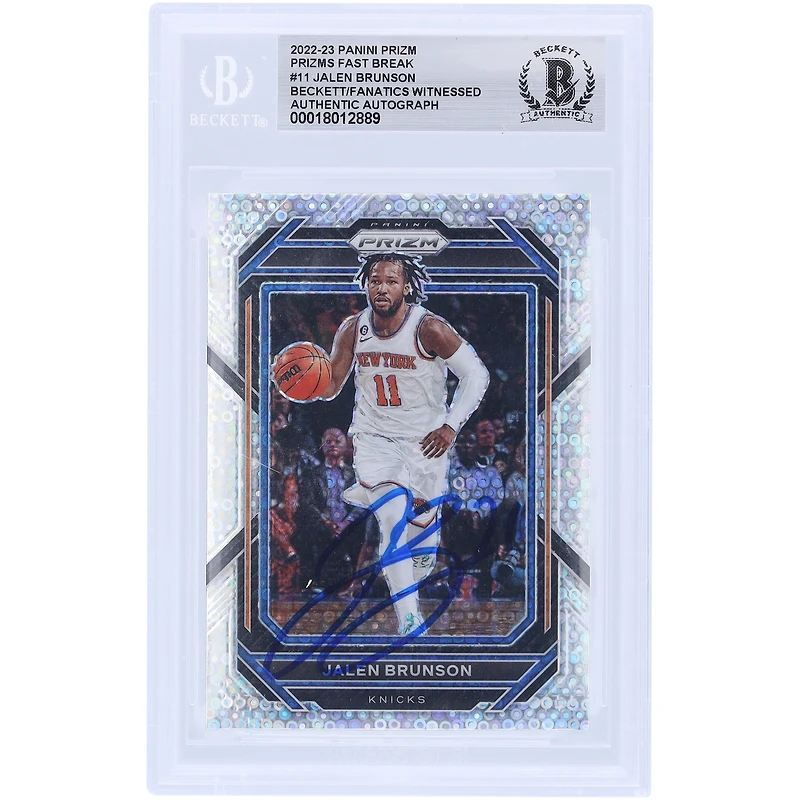 Carte Panini Prizm Fast Break Prizm n° 11 Beckett autographiée par Jalen Brunson des New York Knicks 2022-23, carte authentifiée et témoin des fanatiques
