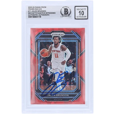 Carte Panini Prizm Red Ice Prizm n° 11 signée par Jalen Brunson des New York Knicks 2022-23, signée Beckett Fanatics, authentifiée.