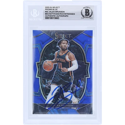 Carte Panini Select Blue Prizm n° 22 Beckett autographiée par Jalen Brunson des New York Knicks 2022-23, signée Beckett Fanatics