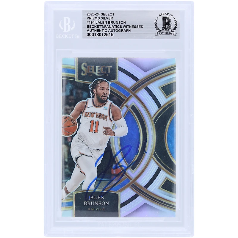 Carte authentifiée signée Jalen Brunson des New York Knicks 2023-24 Panini Select Silver Prizm #194 Beckett Fanatics