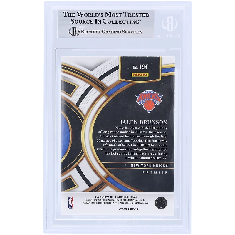 Carte authentifiée signée Jalen Brunson des New York Knicks 2023-24 Panini Select Silver Prizm #194 Beckett Fanatics