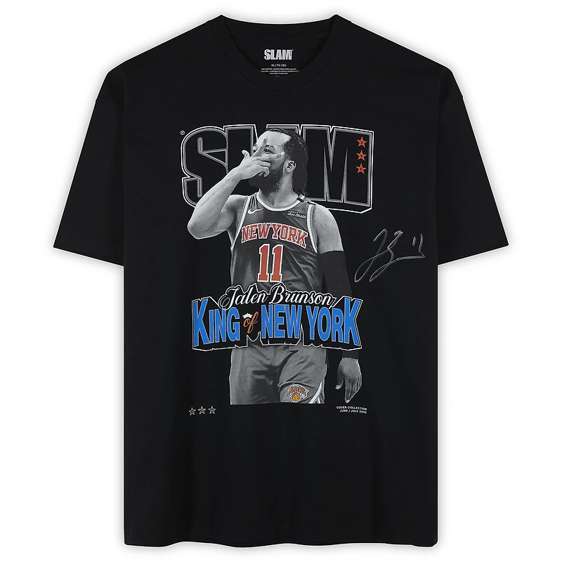 Jalen Brunson New York Knicks Autographed Black Slam Cover T-Shirt
