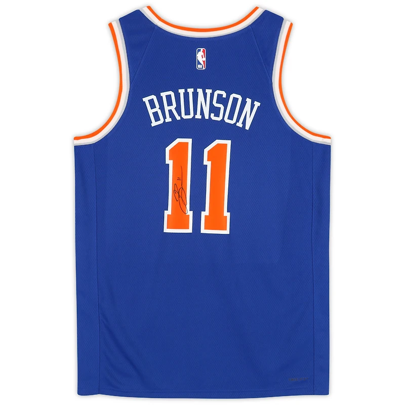 Maillot Swingman Nike Icon Edition bleu dédicacé par Jalen Brunson des New York Knicks