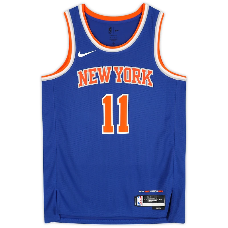 Maillot Swingman Nike Icon Edition bleu dédicacé par Jalen Brunson des New York Knicks