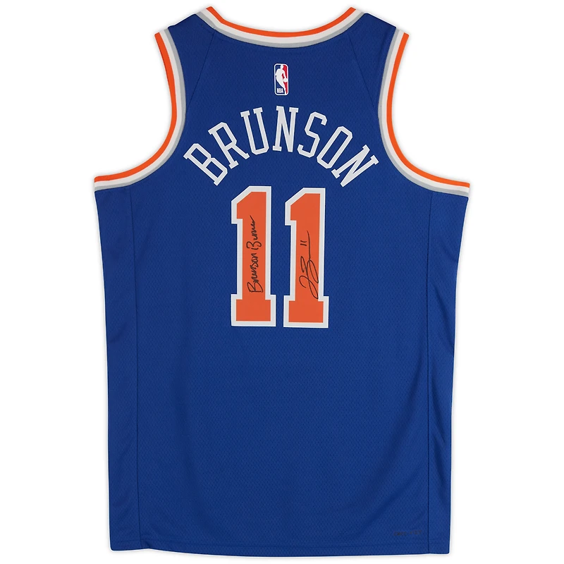 Jalen Brunson New York Knicks Autographed Nike Blue Icon Swingman Jersey with "Brunson Burner" Inscription