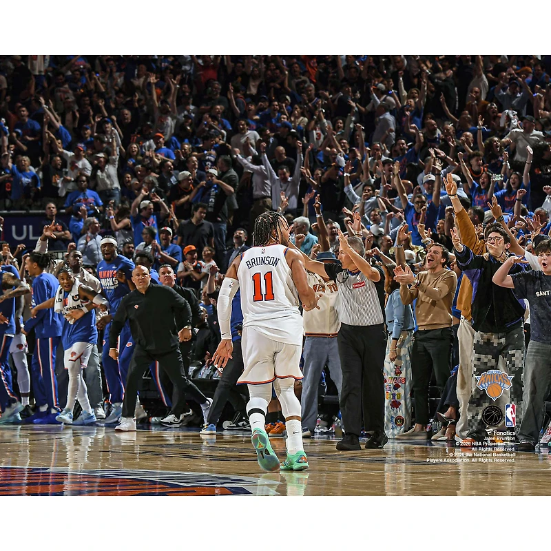 Jalen Brunson New York Knicks Unsigned 2026 Eastern Conference Finals Game 1 3-Pointer Celebration Photograph