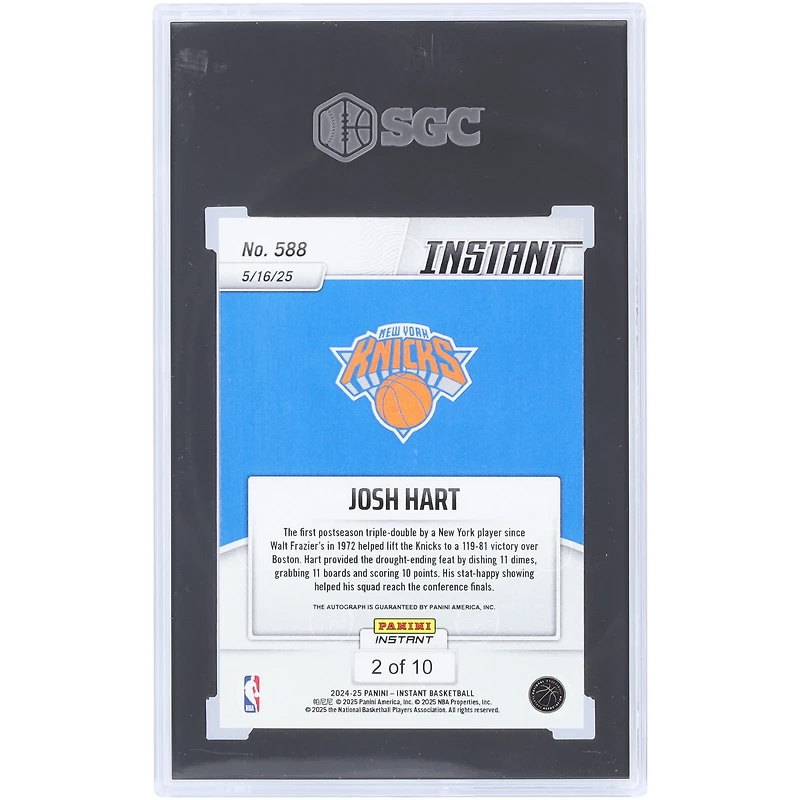 Josh Hart New York Knicks Autographed 2024-25 Panini Instant Jaguar #588 #2/10 SGC Authenticated 10 Card