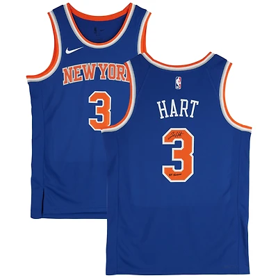 Maillot Nike Icon Edition Swingman bleu dédicacé par Josh Hart des New York Knicks avec inscription « NY Forever » pour la saison 2022-23