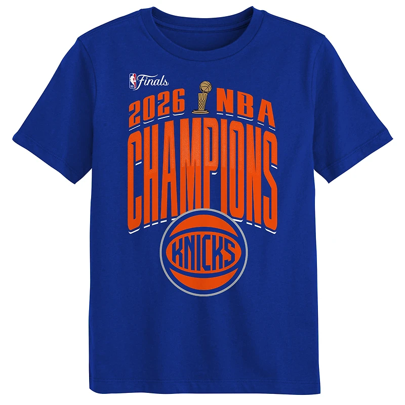 Juvenile Outerstuff Blue New York Knicks 2026 NBA Finals Champions Bold Teamwork T-Shirt