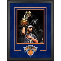 Karl-Anthony Towns New York Knicks Autographed 2026 NBA Finals Champions Deluxe Framed 16" x 20" Holding Larry O'Brien Trophy Spotlight Photograph