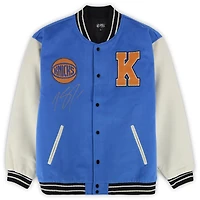 Karl-Anthony Towns New York Knicks Autographed Cream/Blue FISLL Unisex Full-Snap Varsity Jacket