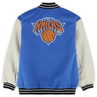 Karl-Anthony Towns New York Knicks Autographed Cream/Blue FISLL Unisex Full-Snap Varsity Jacket