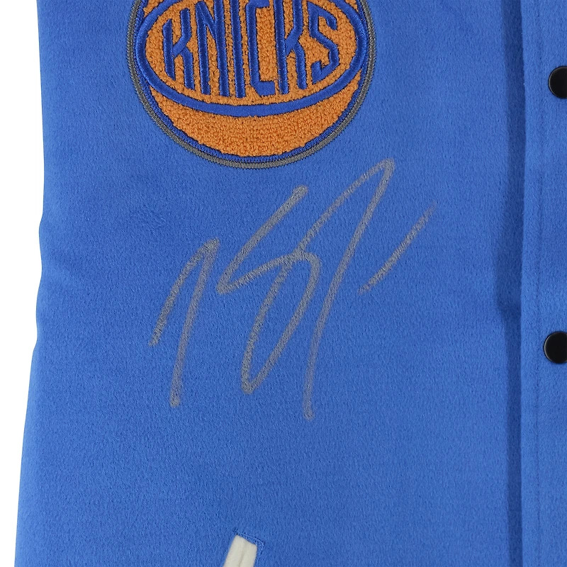 Karl-Anthony Towns New York Knicks Autographed Cream/Blue FISLL Unisex Full-Snap Varsity Jacket
