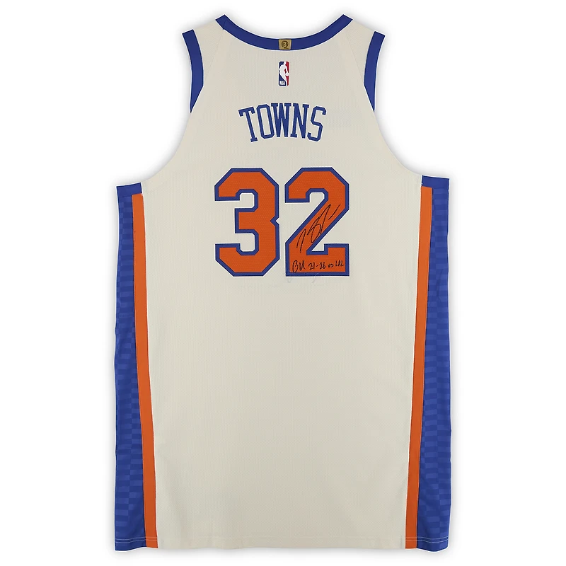 Karl-Anthony Towns New York Knicks Autographed Game-Used #32 Cream City Jersey vs. Los Angeles Lakers on February 1, 2026 with "GU 2-1-26 vs LAL" Inscription - Size 54+6