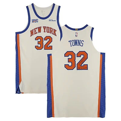Maillot « Cream City » porté par Karl-Anthony Towns (New York Knicks), numéro 32, lors du match contre les Los Angeles Lakers le 1er février 2026, avec l'inscription « GU 2-1-26 vs LAL » - Taille 54+6
