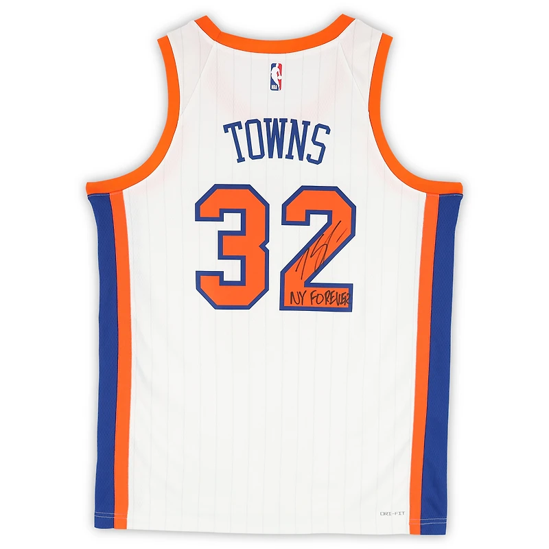 Karl-Anthony Towns New York Knicks Autographed Nike White 2024-25 City Edition Swingman Jersey with "NY Forever" Inscription