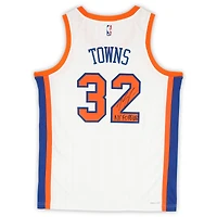 Karl-Anthony Towns New York Knicks Autographed Nike White 2024-25 City Edition Swingman Jersey with "NY Forever" Inscription