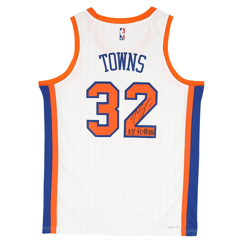 Karl-Anthony Towns New York Knicks Autographed Nike White 2024-25 City Edition Swingman Jersey with "NY Forever" Inscription