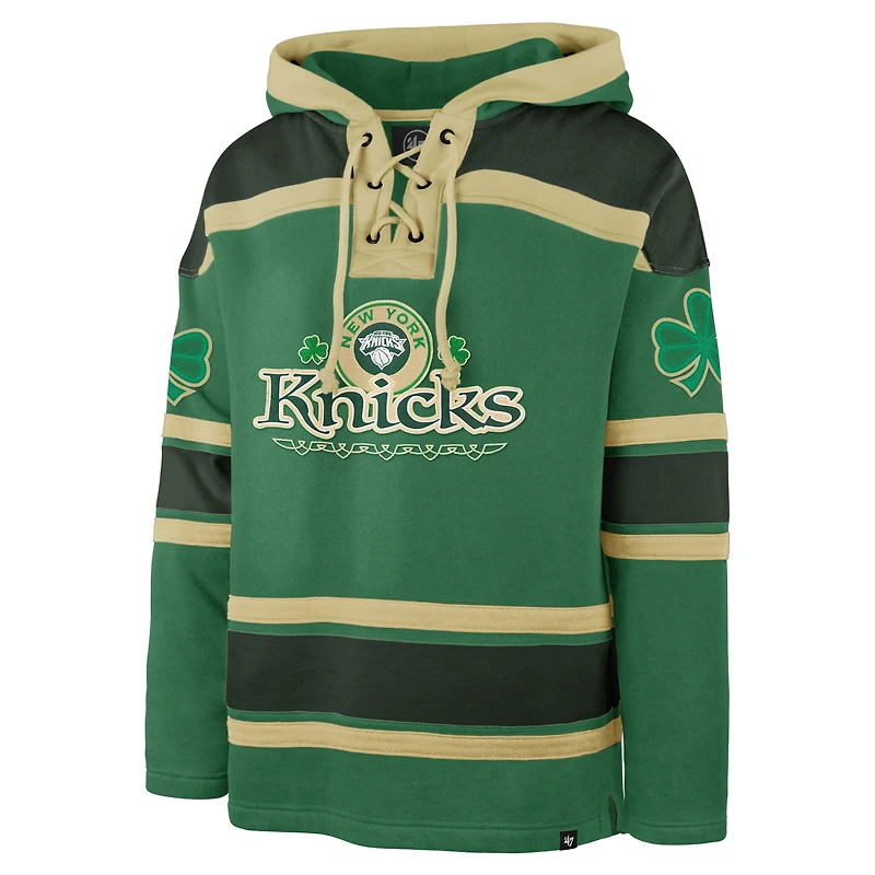 Men's '47 Kelly Green New York Knicks McLucky Superior Lace-Up Pullover Hoodie