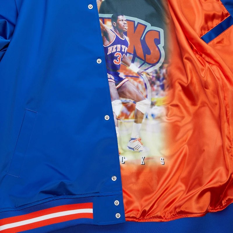 Men's Mitchell & Ness Patrick Ewing Royal New York Knicks NBA Legends Full-Snap Satin Jacket